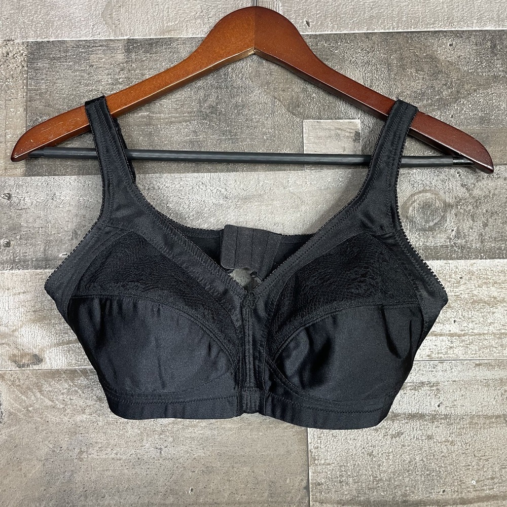 Vintage Underscore Bra 34C Wire Free Unlined Black Full Coverage Nylon‎